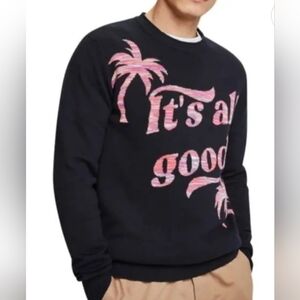 Large Scotch & Soda Black and Pink Crew Neck Sweater